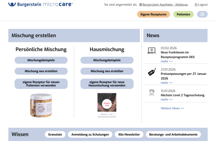Screenshot des Online-Experten-Systems von Burgerstein microcare®